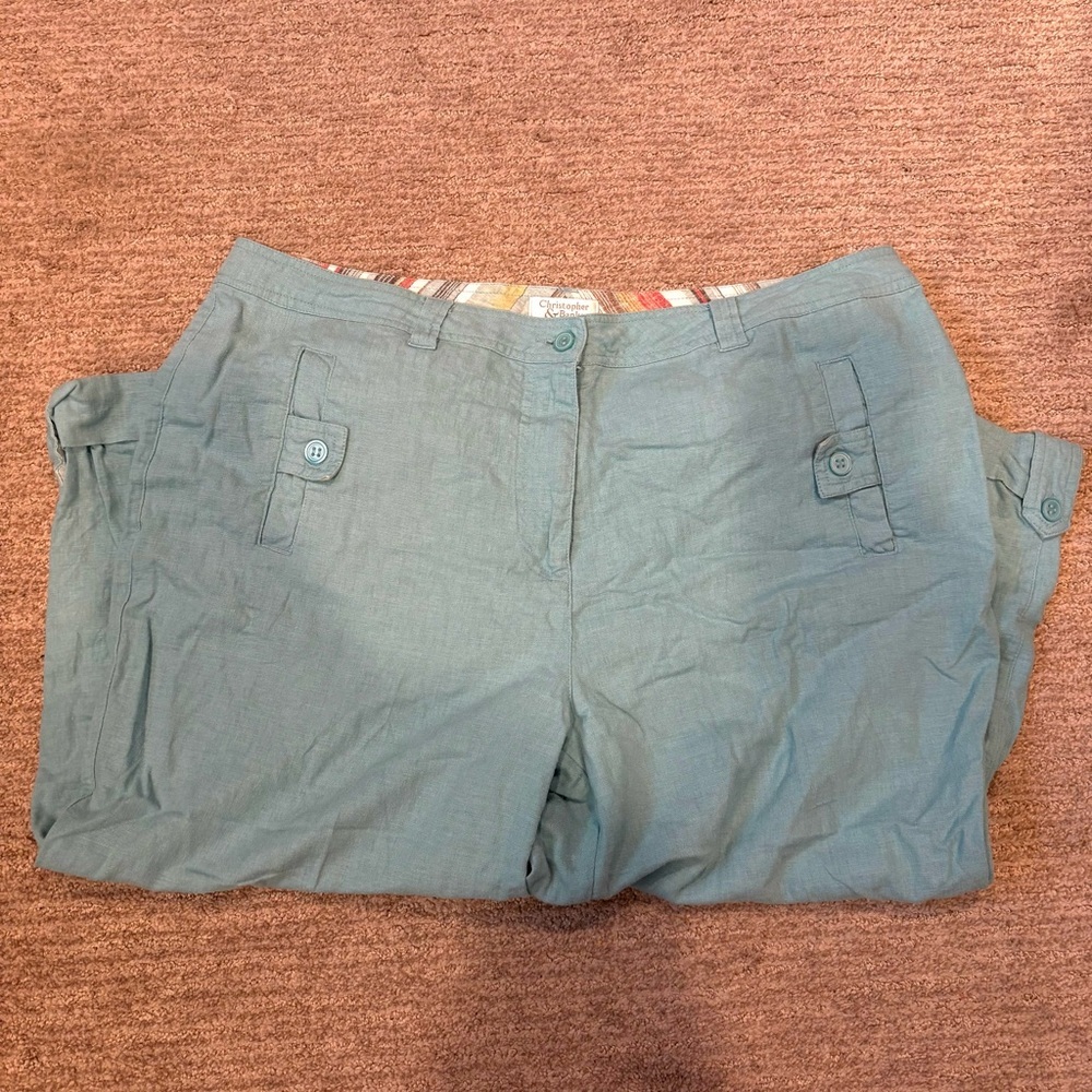 Vintage Christopher & Banks 55% Linen Light Blue Capris - Size 16